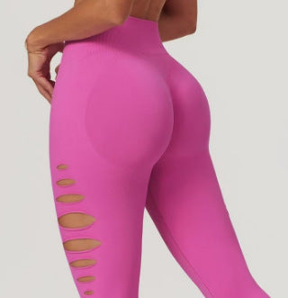 Style High Elastic Side Cut-Out Seamless Knit Butt-Lifting Fitness Pants Women High Waist Slim Yoga Pants Running Sports Long Pants